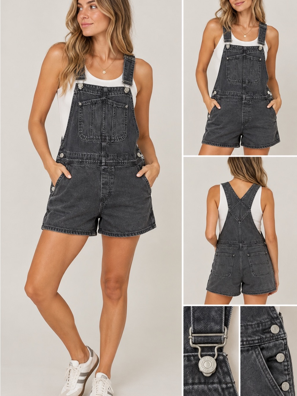 Old Navy Washed Black Denim Shortalls Size L 100% Cotton